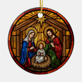 Décoration En Céramique Stained Glass Holy Family Nativity