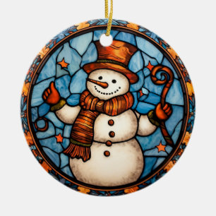 Décoration En Céramique Style de vitrail de Noël Snowman