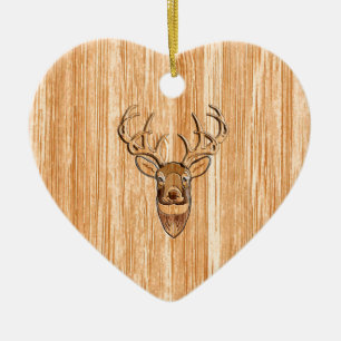Décoration En Céramique Style White Tail Deer Head Light Wood Grain Déco