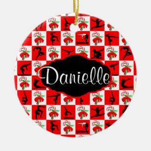 DÉCORATION EN CÉRAMIQUE SUCRE DE CANNE DE NOËL GYMNAST PERSONNALISÉ ORNAME