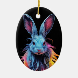 Décoration En Céramique Superbe Lapin Bleu en feu