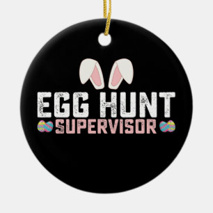 Décoration En Céramique Surveillant de chasse aux œufs drôle de lapin de P