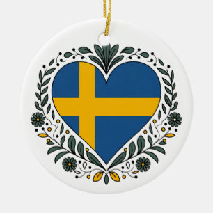 Décoration En Céramique Swedish Flag Heart Christmas Ornament