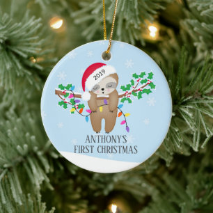 Décoration En Céramique Sweet Photo Sleepy Sloth Baby's First Christmas