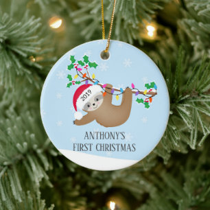 Décoration En Céramique Sweet Photo Sloth Baby's First Christmas Ornament