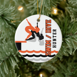 Décoration En Céramique Swim Dive Team - Orange et Noir