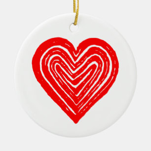 Décoration En Céramique Symbole de carte de jeu rouge forme coeur Linocut