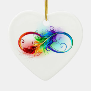 Décoration En Céramique Symbole d'infini avec plume arc-en-ciel