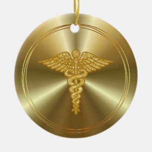 Décoration En Céramique Symbole Médicale doré Caduceus