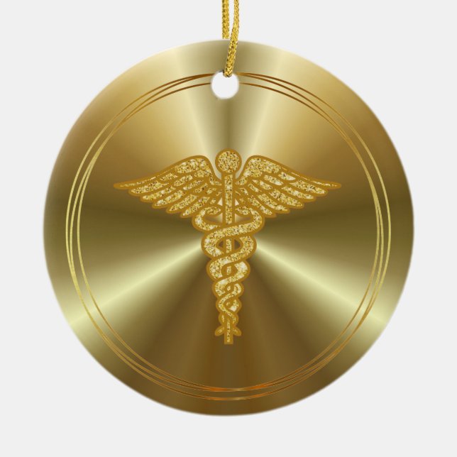 Décoration En Céramique Symbole Médicale doré Caduceus (Devant)