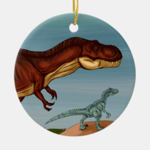 Décoration En Céramique T-Rex et Velociraptor