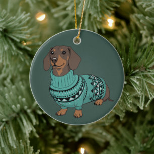 Décoration En Céramique T-shirt Noël chien de Vienne hideux dachshund anim