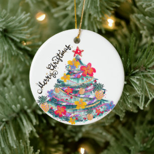 Décoration En Céramique T-shirt Tropical Joyeux Noël Arbre de Noël