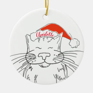 Décoration En Céramique Tabby cat à Santa hat Noël