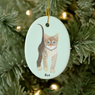 Décoration En Céramique Tabby Cat Oval Ornament
