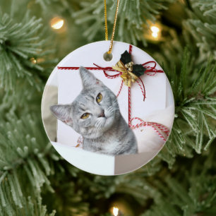 Décoration En Céramique Tabby gris Noël