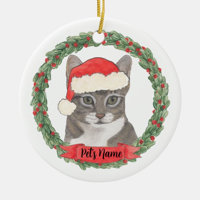 Décoration En Céramique Tabby Gris Personnalisé (Devant)