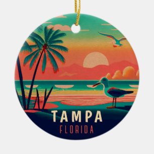 Décoration En Céramique Tampa Florida Vintage Seagull Sunset Souvenirs