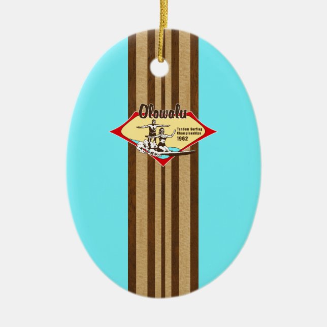 Décoration En Céramique Tandem Surf Hawaiian Faux Wood Surfboard (Devant)