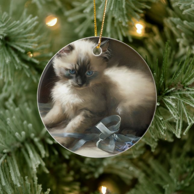 Décoration En Céramique Tangle de ruban Siamese Kitten (Arbre)