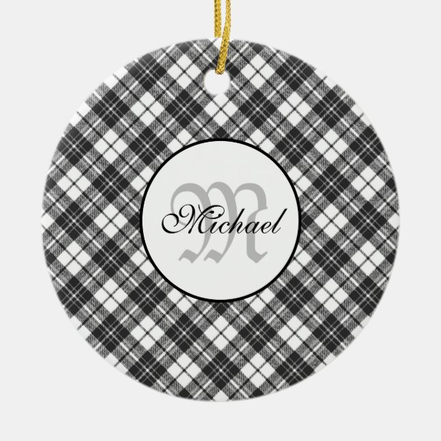 Décoration En Céramique Tartan motif Noël noir blanc Monogramme (Devant)