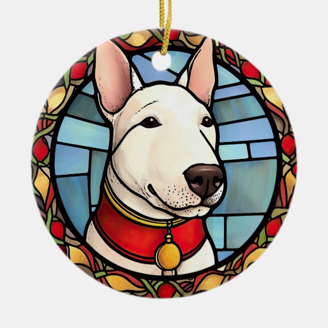 Décoration En Céramique Taureau Terrier Vitrail Noël (Devant)