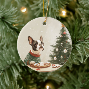 Décoration En Céramique Tchiens de Noël Boston Terrier