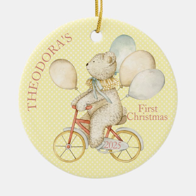 Décoration En Céramique Teddy Bear Ride Vélo Premier bébé (Devant)