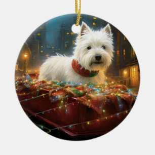 Décoration En Céramique Terrier West Highland White Noël Festif