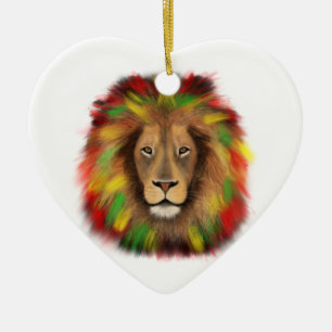 Décoration En Céramique Tête de lion rasta rouge jaune vert dessin Jamaïqu