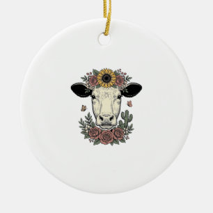 Décoration En Céramique Tête de vache florale dessin vintage gravure Desig