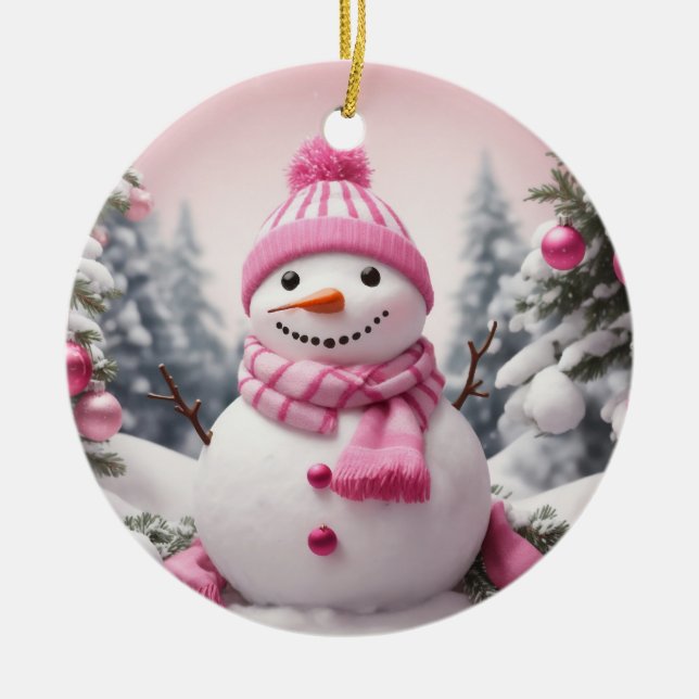Décoration En Céramique Thème rose personnalisé Noël Snowman (Devant)