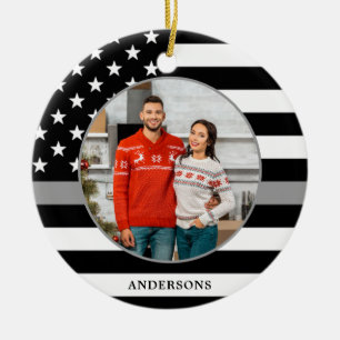 Décoration En Céramique Thin Gray Line Silver Custom Photo Christmas