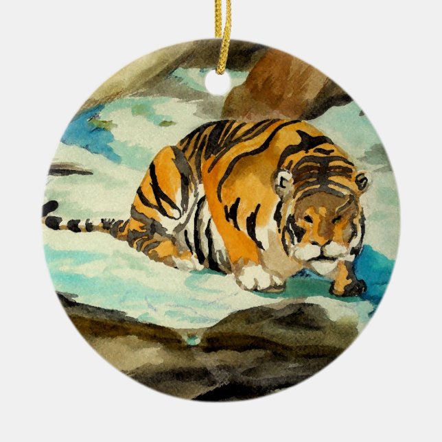 Décoration En Céramique Tigre d'aquarelle (Devant)
