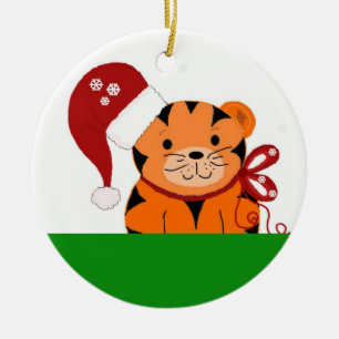 Décoration En Céramique Tigre de Noël