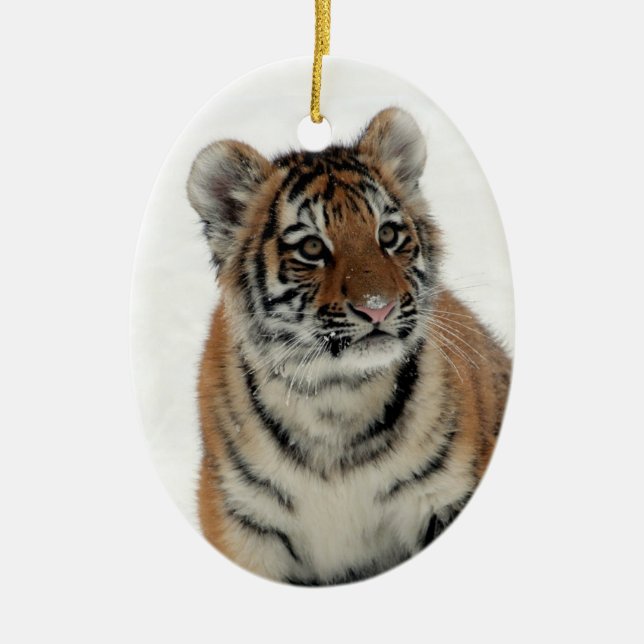 Décoration En Céramique Tigre mignon dans la neige (Devant)