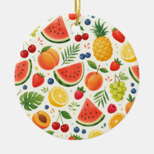Décoration En Céramique Tissu à motif de fruits d'été   Pastèque tropicale