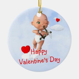 Décoration En Céramique Toon Baby Cupid Flying with a Bow and Flrow