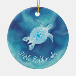 Décoration En Céramique Tortue bleue   Mele Kalikimaka Noël hawaïen
