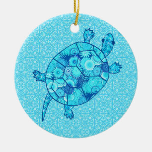 Décoration En Céramique Tortue tourbée fractale - cobalt et bleu turquoise
