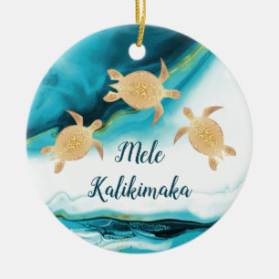 Décoration En Céramique Tortues d'or   Mele Kalikimaka   Noël