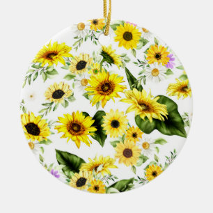 Décoration En Céramique Tournesol d'aquarelle 7