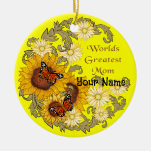 Décoration En Céramique Tournesol Papillon Maman