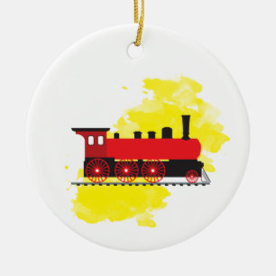 Décoration En Céramique Train à vapeur avec Aquarelle Design Arrière - p