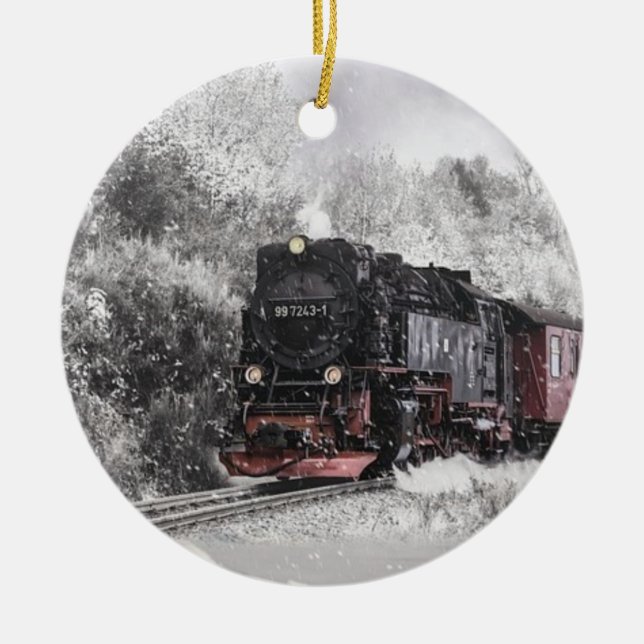 Décoration En Céramique Train à vapeur en neige (Devant)