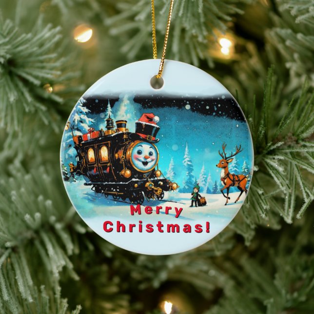 Décoration En Céramique Train cadeau - Scène de Noël (Arbre)