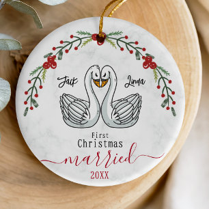 Décoration En Céramique Très beau premier Noël marié oiseaux blancs