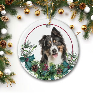 Décoration En Céramique Tri Couleur Australian Shepherd Chien À feuillage 