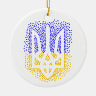 Décoration En Céramique Trident heraldique ukrainien tryzub étoiles disper
