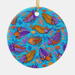 Décoration En Céramique Trilobites sur arrière - plan bleu clair (motif e